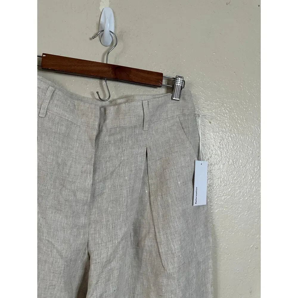 Reformation Asher Linen Low Rise Pant in Oatmeal Womans 8 NWT